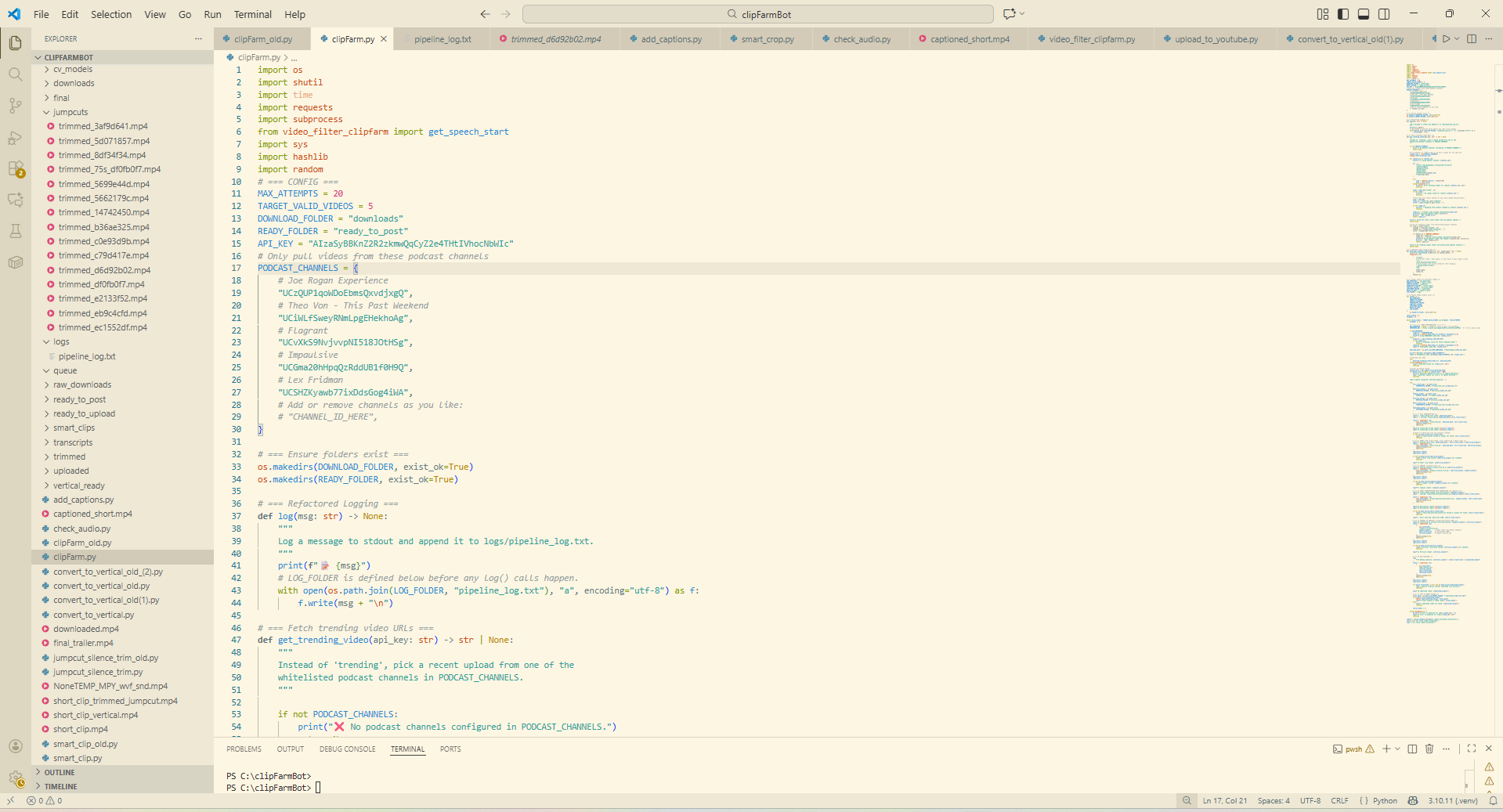 Screenshot of ClipFarmBot project